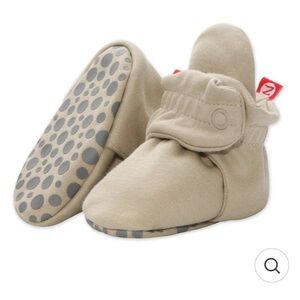 Zutano Organic Cotton Gripper Baby Bootie - Khaki - Sz 12 Mo